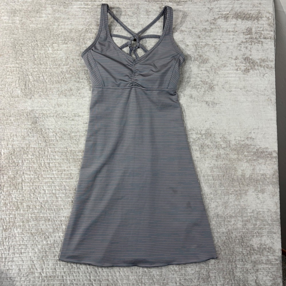 Prana Quinn Dress Grey Striped Strappy Back Active Yoga XS W31170117